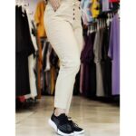 شلوار کتان مام فیت کرم