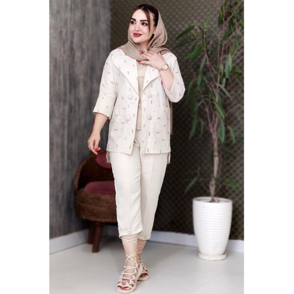 ست مانتو شلوار لنین طرحدار چهار دکمه - مانتو پاتریس رشت