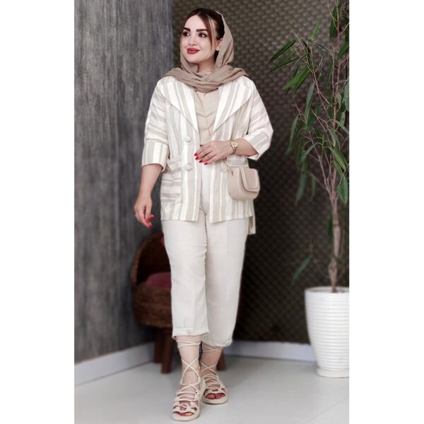 ست مانتو شلوار لنین طرحدار چهار دکمه - مانتو پاتریس رشت