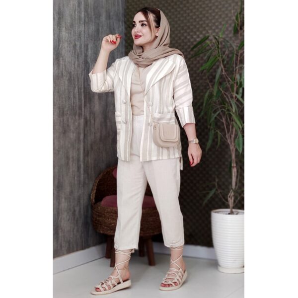 ست مانتو شلوار لنین طرحدار چهار دکمه - مانتو پاتریس رشت