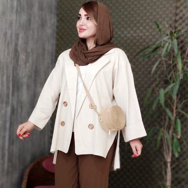 مانتو لنین نچرال دکمه چوبی