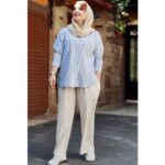ست شومیز شلوار نچرال راه راه