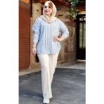 ست شومیز شلوار نچرال راه راه
