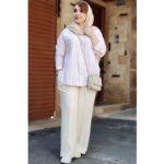ست شومیز شلوار نچرال راه راه