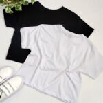 تیشرت کراپ نخ پنبه سفید مشکی - مانتو پاتریس رشت