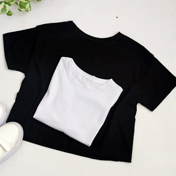 تیشرت کراپ نخ پنبه سفید مشکی - مانتو پاتریس رشت