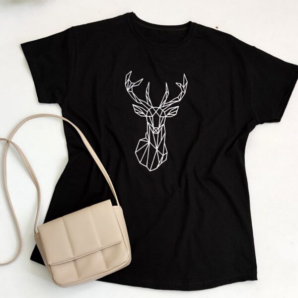 تیشرت نخ پنبه چاپ گوزن مشکی - مانتو پاتریس رشت