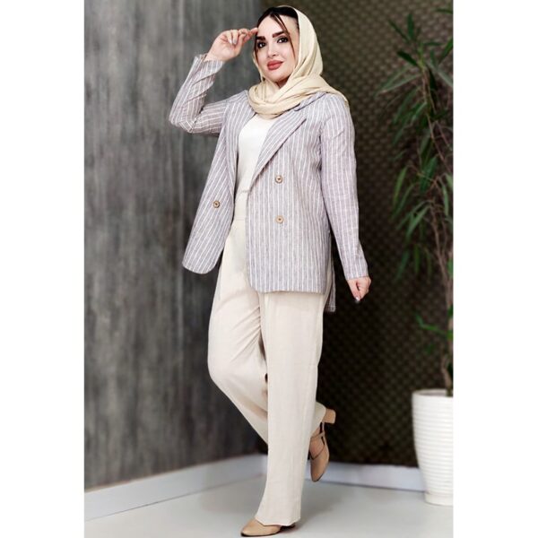 ست کت شلوار راه راه لینن