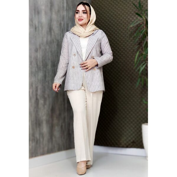 ست کت شلوار راه راه لینن