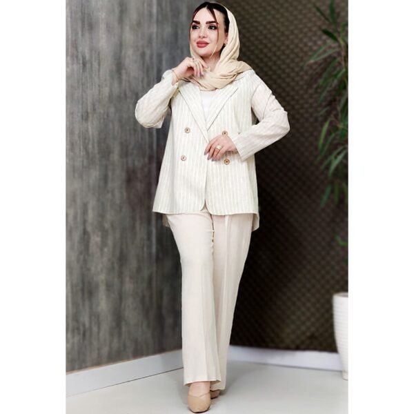 ست کت شلوار راه راه لینن