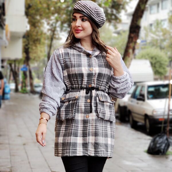 پالتو چهارخونه آستین تدی - مانتو پاتریس رشت