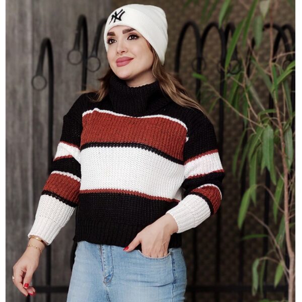 بلوز بافت کراپ یقه شل راه راه