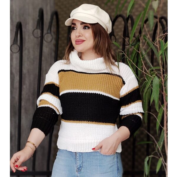 بلوز بافت کراپ یقه شل راه راه