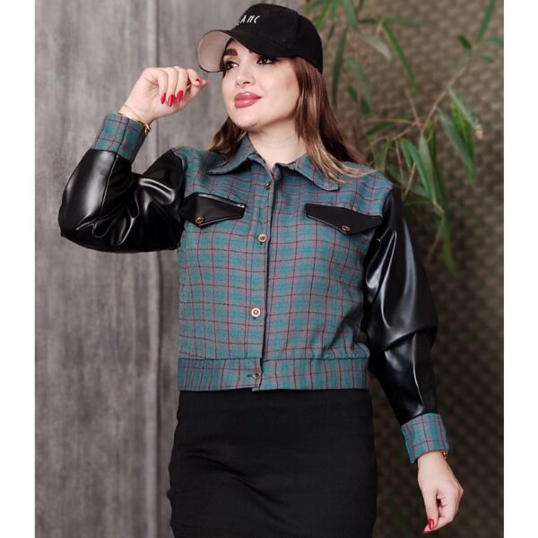 کت چهارخونه آستین چرم - مانتو پاتریس رشت