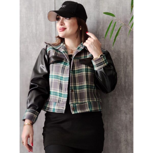 کت چهارخونه آستین چرم - مانتو پاتریس رشت