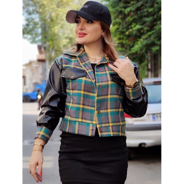 کت چهارخونه آستین چرم - مانتو پاتریس رشت