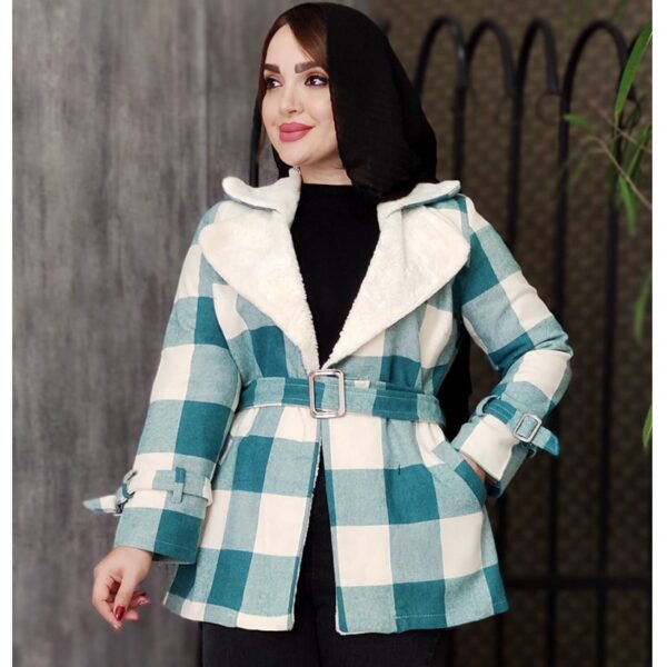 پالتو چهارخونه یقه خز