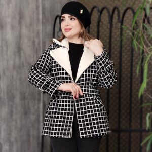 پالتو چهارخونه یقه خز داخل ببعی - مانتو پاتریس رشت