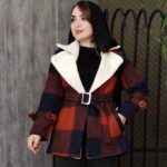 پالتو چهارخونه یقه خز داخل ببعی - مانتو پاتریس رشت