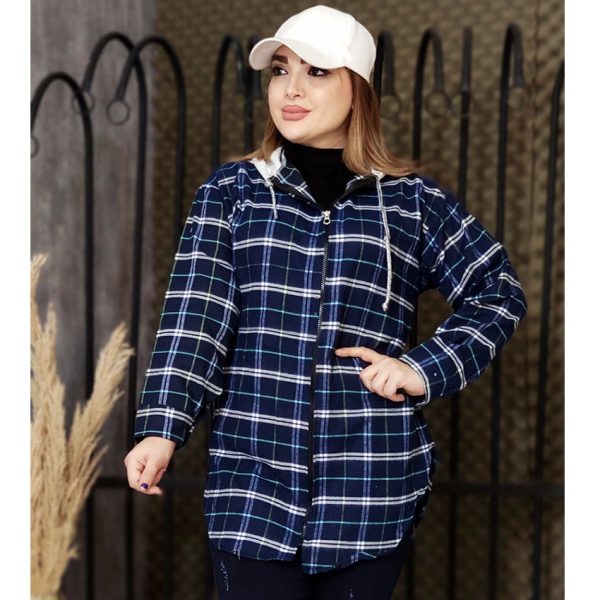 مانتو چهارخونه کلاهدار زیپی