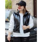 پافر نیم تنه چرم مشکی - مانتو پاتریس رشت