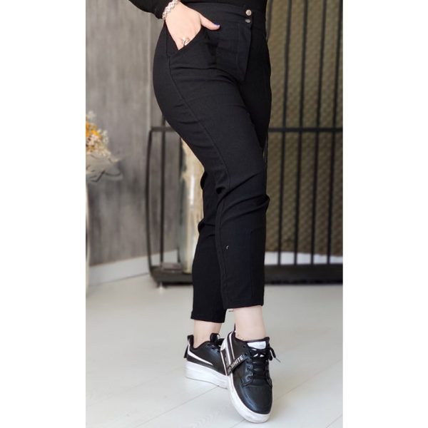 شلوار مام فیت کمر دکمه مشکی بنگال - مانتو پاتریس رشت