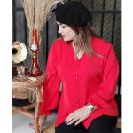 شومیز مچ کش کرپ قرمز یلدایی -