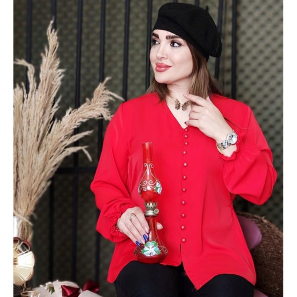 شومیز مچ کش کرپ قرمز یلدایی - مانتو پاتریس رشت