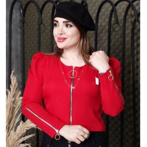 شومیز کراپ آستین زیپ قرمز یلدایی