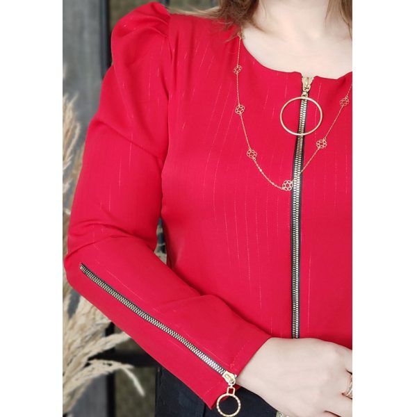 شومیز کراپ آستین زیپ قرمز یلدایی- مانتو پاتریس رشت