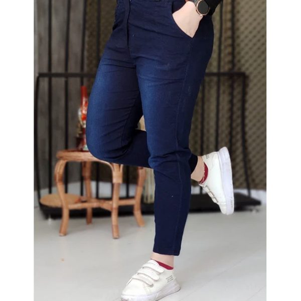 شلوار مام فیت کمر دکمه سرمه ای