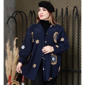 مانتو مخمل کبریتی طرحدار - مانتو پاتریس رشت