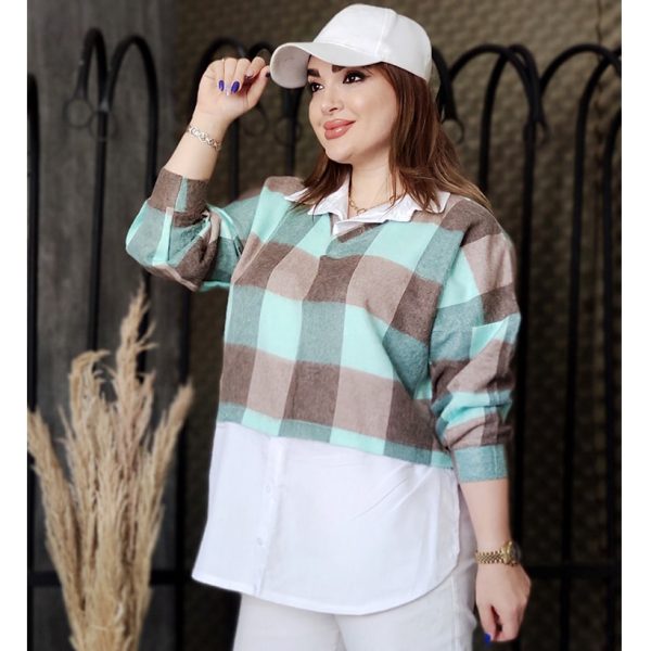 شومیز دو تیکه موهر چهارخونه - مانتو پاتریس رشت