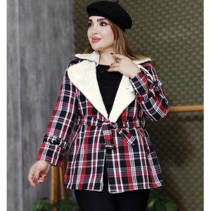 پالتو چهارخونه یقه خز - مانتو پاتریس رشت