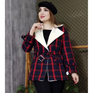 پالتو چهارخونه یقه خز - مانتو پاتریس رشت