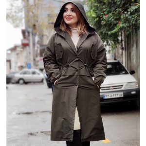 بارانی بلند دکمه دار کلاهدار