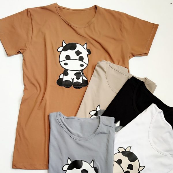 تیشرت قواره دار چاپ گاو - مانتو پاتریس رشت