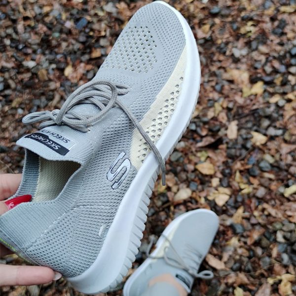 کتونی اسکیچرز طوسی زرد