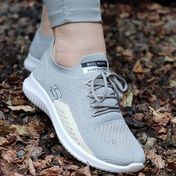 کتونی اسکیچرز طوسی زرد