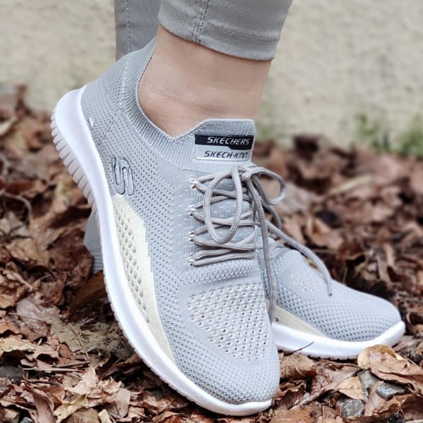 کتونی اسکیچرز طوسی زرد