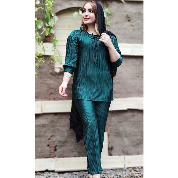 ست شومیز شلوار پلیسه ساتن