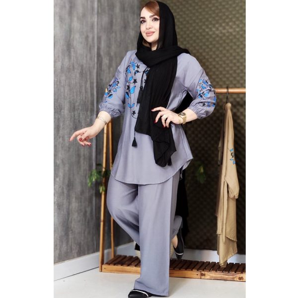 ست تونیک شلوار کرسپو برگ آبی - مانتو پاتریس رشت