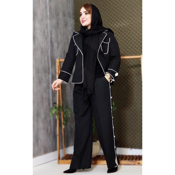 کت شلوار مغزی دوزی مشکی 2590092 - Image 2