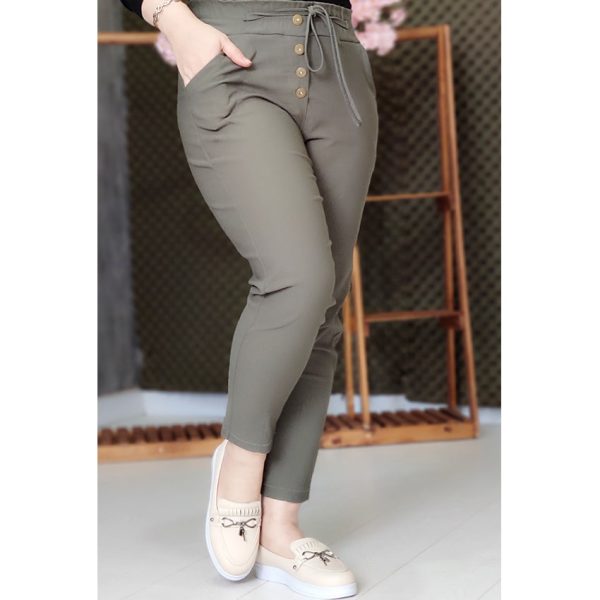 شلوار مام فیت زیتونی