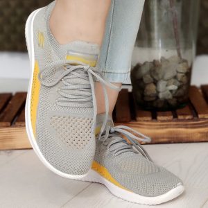 کتونی اسکیچرز طوسی زرد بافت