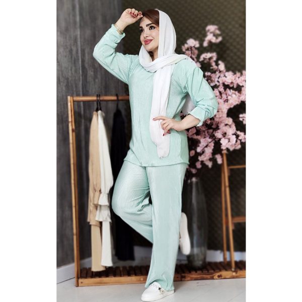 ست ساتن پلیسه آستین چین