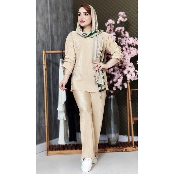 ست ساتن پلیسه آستین چین