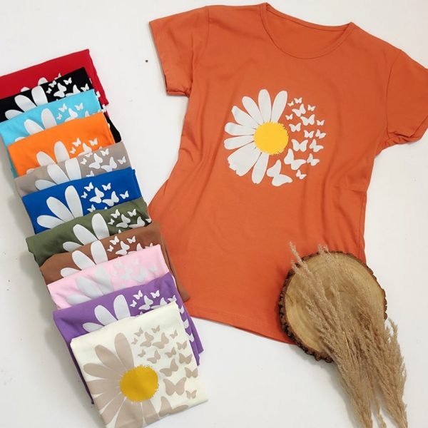 تیشرت چاپ گل و پروانه - مانتو پاتریس رشت