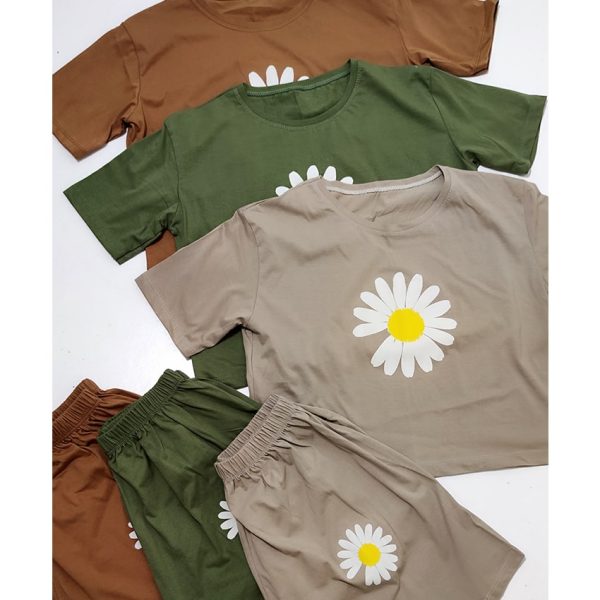 ست تیشرت شورتک بابونه نخ پنبه