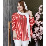 مانتو پلوتی پانچ چین دار راه راه